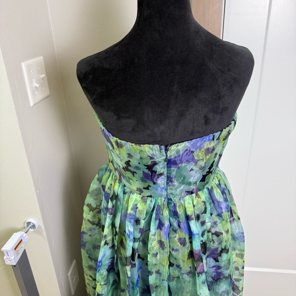 Lulus Wonderful Waltz Green Floral Print Strapless Bustier Maxi Dress Lined Slit - Picture 7 of 9